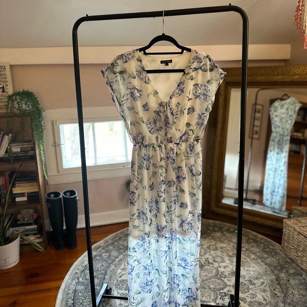 White & Blue Floral Maxi Dress